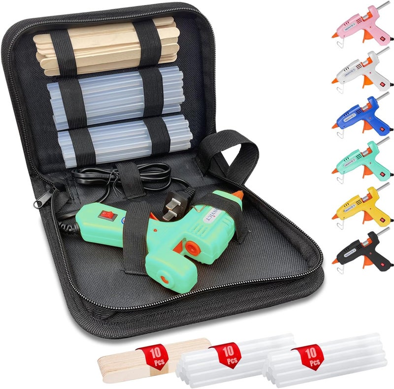 MONVICT Hot Glue Gun Kit, Mini Glue Gun with Carrying Case,20 Pcs Premium Glue Sticks, 10 Pcs Wood Craft sticks, Fast Preheating Hot Melt Glue Gun for School Crafts DIY Arts Gift (Cyan, 30Watts) - Image 1